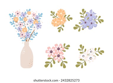 Set flower delicate bouquet. Bouquet of flowers. Romantic wild flowers. For banner, card, invitation, greeting, flyer. Mother’s day. Variotion compositions
