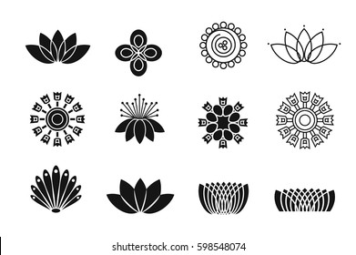 Set of flower design elements. Plant, blossom and lotus icons