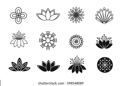 Set of flower design elements. Plant, blossom and lotus icons