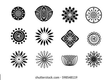 Set of flower design elements. Plant, blossom and lotus icons