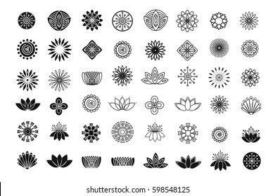 Set of flower design elements. Plant, blossom and lotus icons