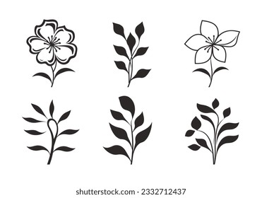 Set of flower design in flat black color vector illustration