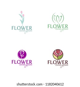 set of flower design icon logo Beauty Spa salon Cosmetics brand Linear style. , vector illustration