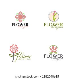 set of flower design icon logo Beauty Spa salon Cosmetics brand Linear style. , vector illustration