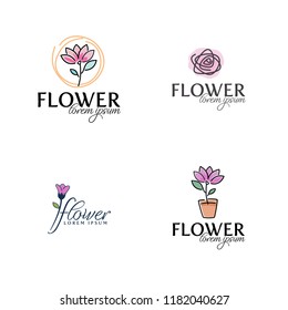 set of flower design icon logo Beauty Spa salon Cosmetics brand Linear style. , vector illustration