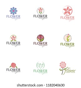 set of flower design icon logo Beauty Spa salon Cosmetics brand Linear style. , vector illustration