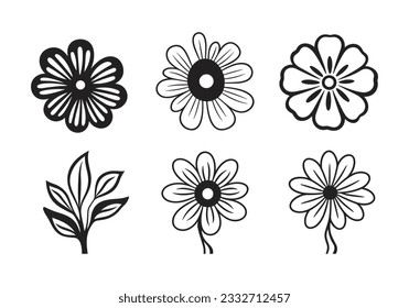 Conjunto de diseños florales aislados en ilustración vectorial blanca