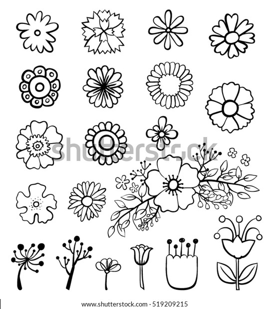 Set Flower Doodles Stock Vector (Royalty Free) 519209215 | Shutterstock