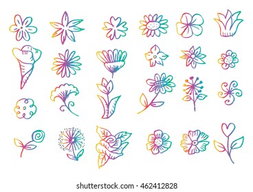 Set of flower doodles. Hand drawing illustration.