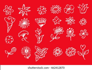 Set of flower doodles. Hand drawing illustration.