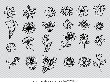 Set of flower doodles. Hand drawing illustration.