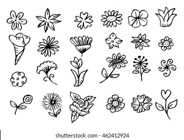 Set of flower doodles. Hand drawing illustration.
