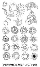 Set of flower doodles. Mandala