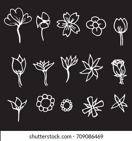 Set of flower doodles vector line on chalkboard