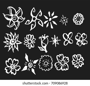 Set of flower doodles vector line on chalkboard