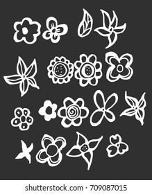 Set of flower doodles vector line on chalkboard
