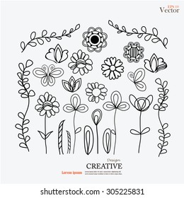 Set of flower doodles.flower doodle.vector illustration.