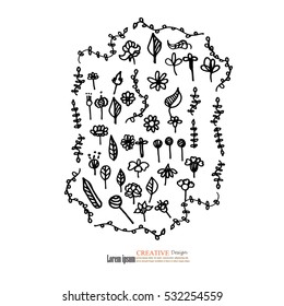 Set of flower doodles.flower doodle.vector illustration.