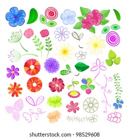 Set of Flower Elements. Floral Vector Illustration