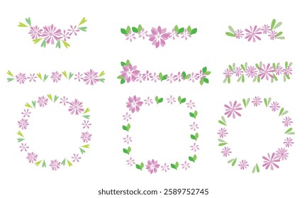  Set of flower elements. Flower frames, garland and decoration. Vector illustration.