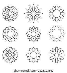 Blumensatz in flachem Design. Linienart