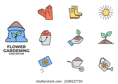 Set Of Flower And Gardening Icon. Gardening Pack Symbol Template For Graphic And Web Design Collection Logo Vector Illustration