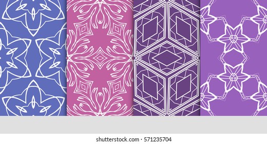 set of flower, GEOMETRIC seamless pattern. Arabesque. vector illustration. for design, invitation wedding, valentine's, background, wallpaper, interior