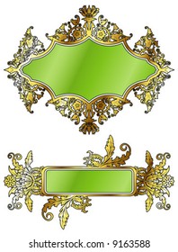 Set flower gold frame, elements for design, vector illustration