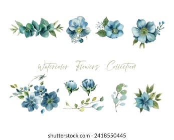 set of flower green and leaf isolated