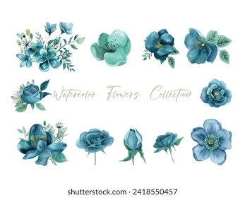 set of flower green and leaf isolated