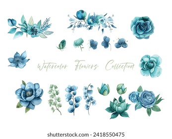 Blumenset einzeln auf Grün und Blatt