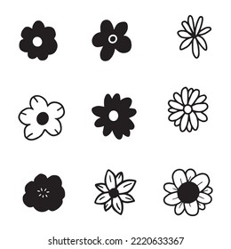 Conjunto de doodle dibujado a mano de flores para elemento, decoración. Ilustración del vector