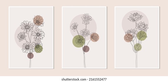 Set of flower hand drawn vector art. Pastel color boho flower line art drawing with abstract outline shape. Abstract flower art design for print, cover, wallpaper, minimal wall art and natural.
