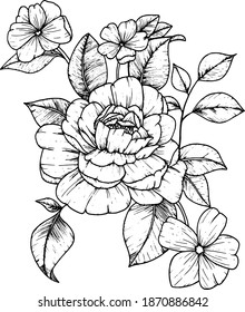 A set of flower with Hand drawn vintage illustration, flower and decoration elements perfect for print on t-shirt, card, poster and many more