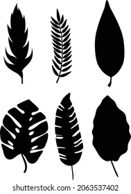 Conjunto de flores heliconia con hojas de silueta aislada arte vectorial e ilustración