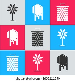 Set Flower, Honeycomb and Honeycomb icon. Vector