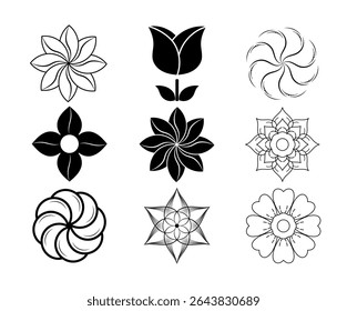 Set of Flower icon logo vector isolated on white background