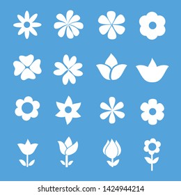 set of flower icon on blue background