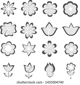 set of flower icon on white background