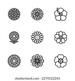 set of flower icon on white