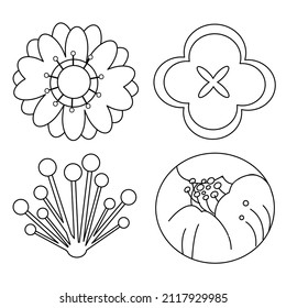 Set of flower Icon Set in Outine Illustration, Isolated on White Background