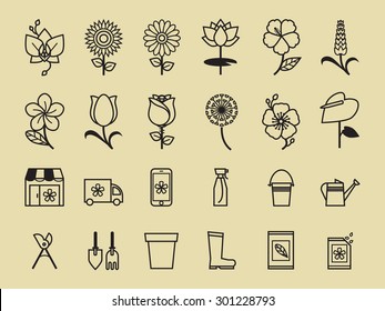 Set of Flower icon for flower shop.