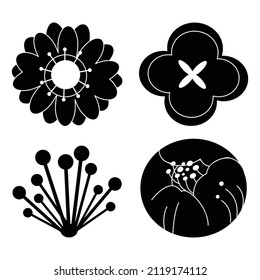 Set of flower Icon Set in Silhouette Illustration, Isolated on White Background