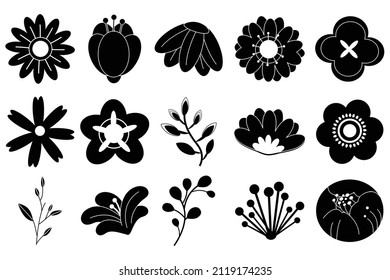 Set of flower Icon Set in Silhouette Illustration, Isolated on White Background