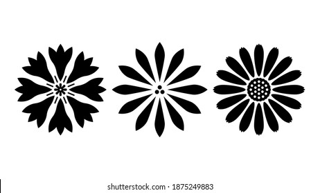 Set of Flower icons. Abstract daisy. Design element isolated on white background. Floral symbols in trendy and modern style.