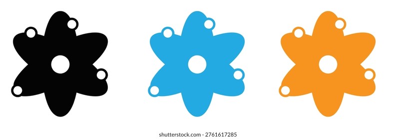 Set of flower icons in black, blue, and orange with holes for keychains or jewelry on a white background.