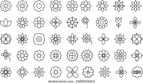 Set Of Flower Icons ,flat Hand Drawn Vector On White Background 