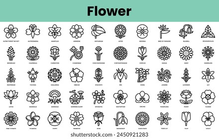 Set of flower icons. Linear style icon bundle. Vector Illustration