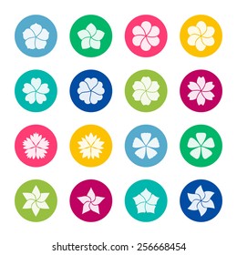 Set of flower icons on color background, vector illustration