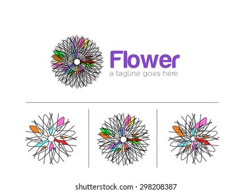 Set of flower icons in silhouette isolated vector.